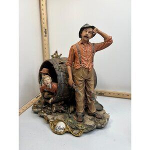 Capodimonte La Burla Large Porcelain Figurine Man And Boys In Barrel Scene Art